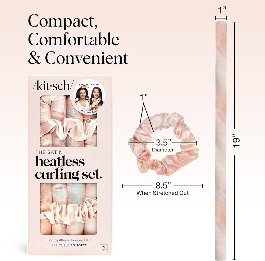 Kitsch Satin Heatless Curling Set – Overnight Curls Without Heat (Headband + Scrunchies) for Fine & Thin Hair