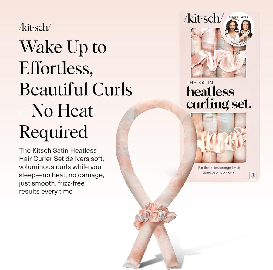 Kitsch Satin Heatless Curling Set – Overnight Curls Without Heat (Headband + Scrunchies) for Fine & Thin Hair