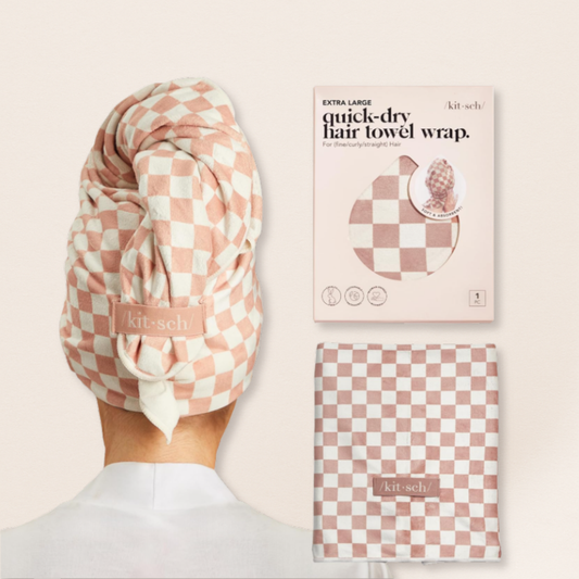 Kitsch XL Microfibre Hair Towel – Terracotta Check