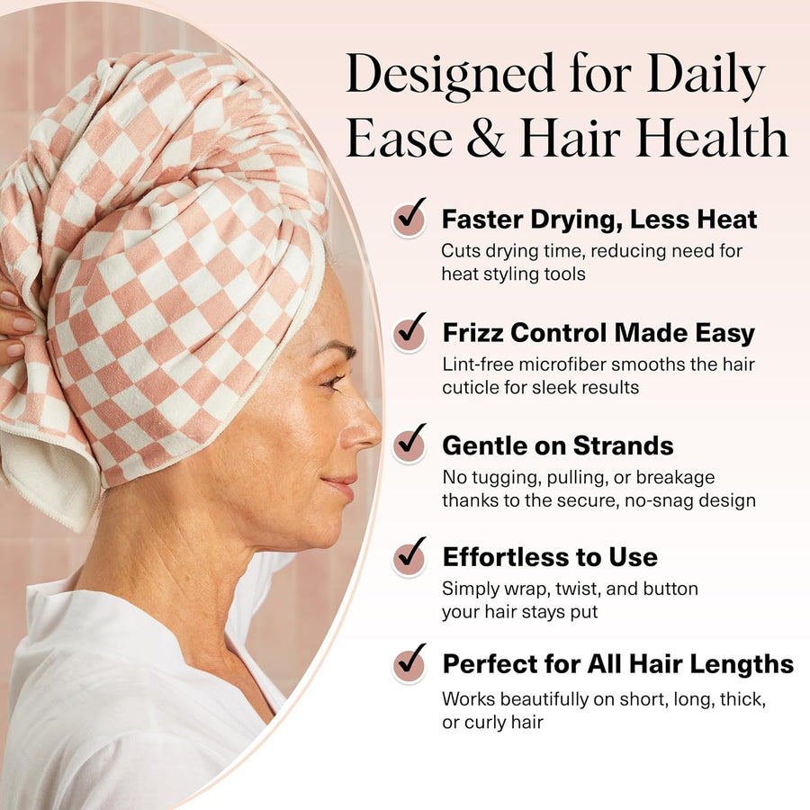 Kitsch XL Microfibre Hair Towel – Terracotta Check