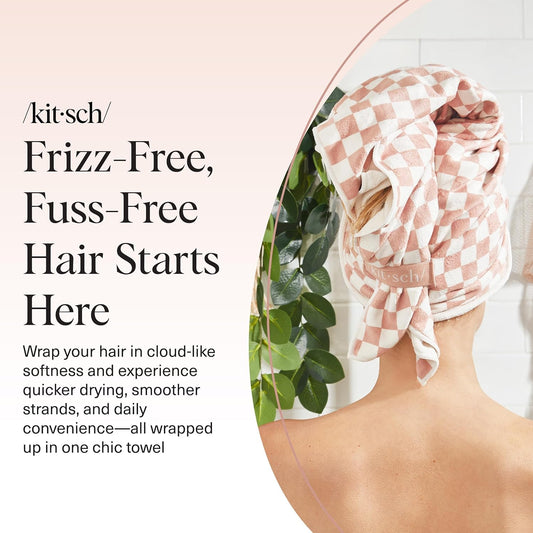 Kitsch XL Microfibre Hair Towel – Terracotta Check