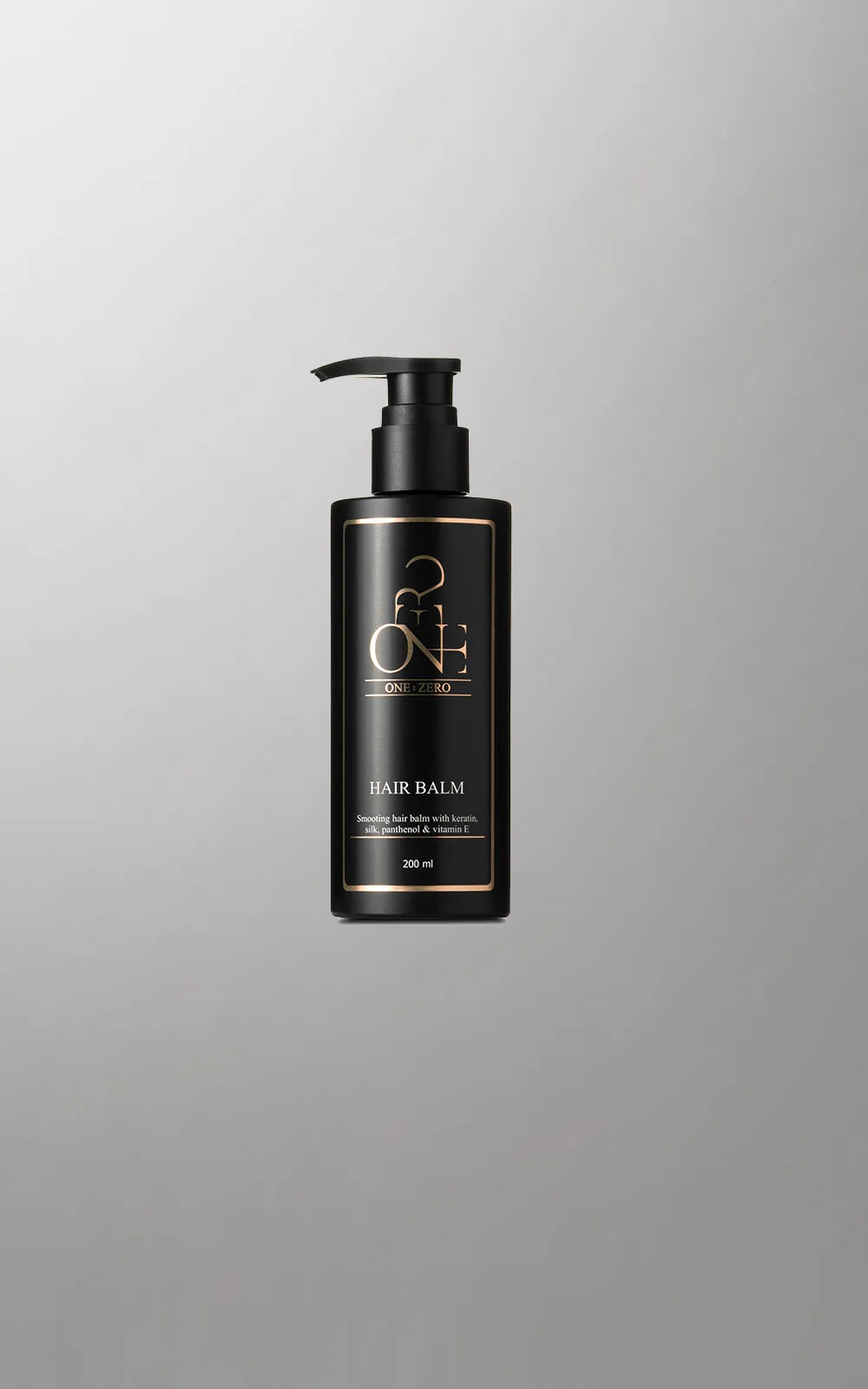 Black hair conditioner bottle with pump for fine hair on a gray background